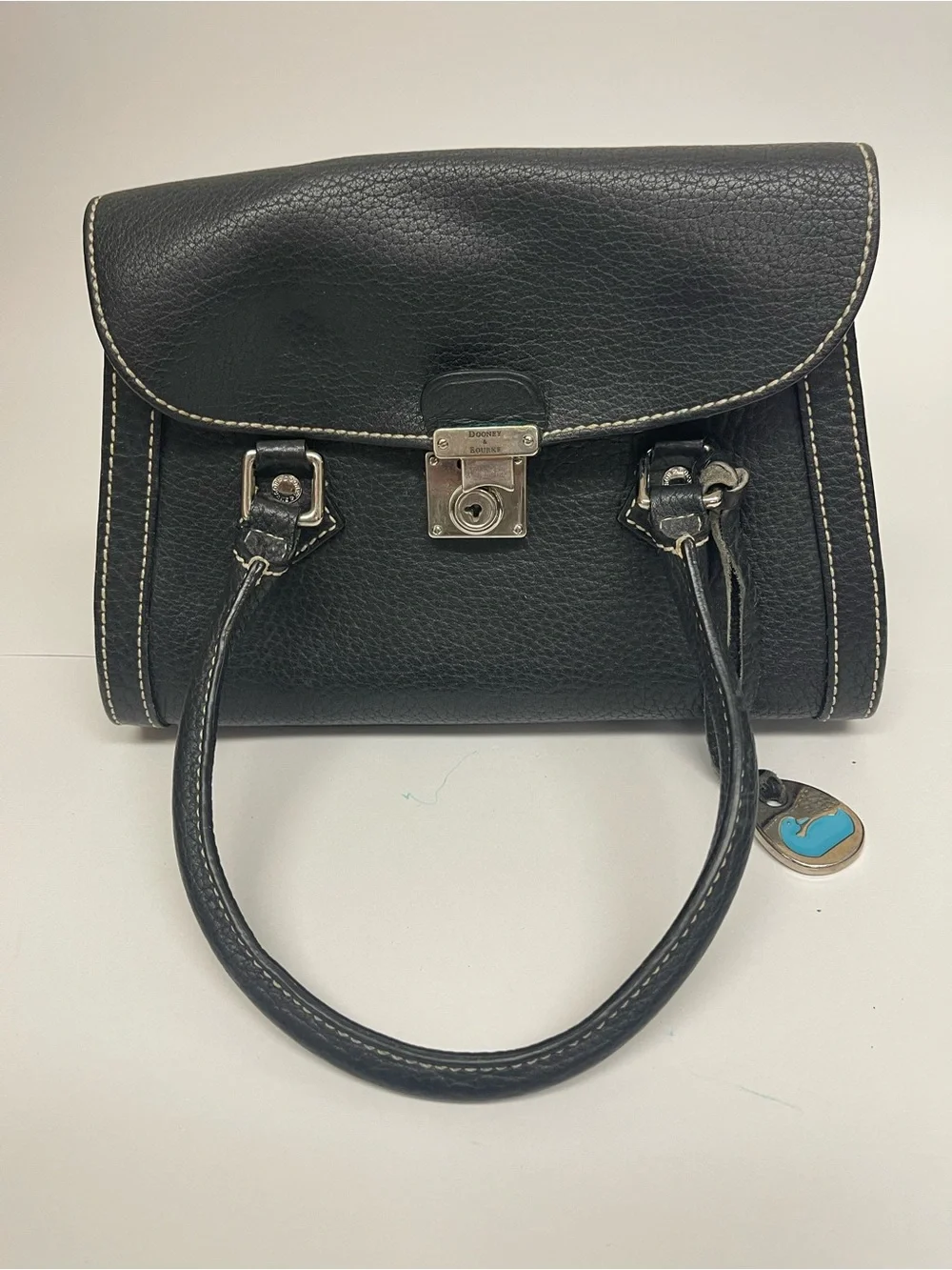 Dooney & Bourke Black Leather Satchel with Silver-Tone Lock